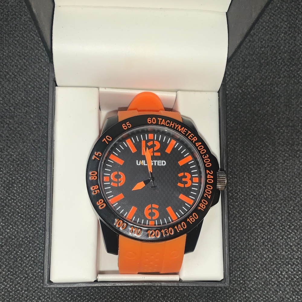 Unlisted Men's Watch with Orange and Black Design